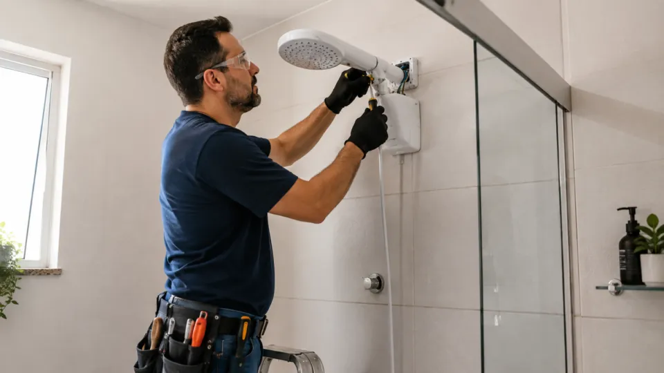 Chuveiro elétrico instalado em banheiro residencial