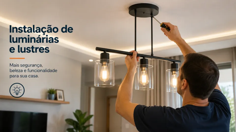 Lustre instalado no teto de uma sala residencial