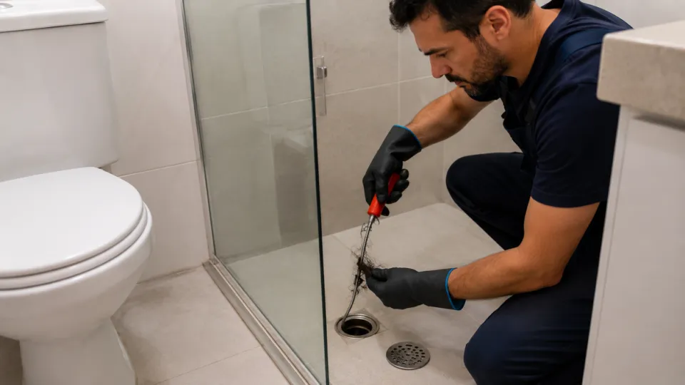 Sifão sob a pia da cozinha em manutenção
