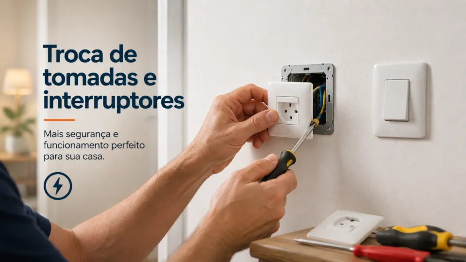 Troca de tomada em parede residencial com ferramentas
